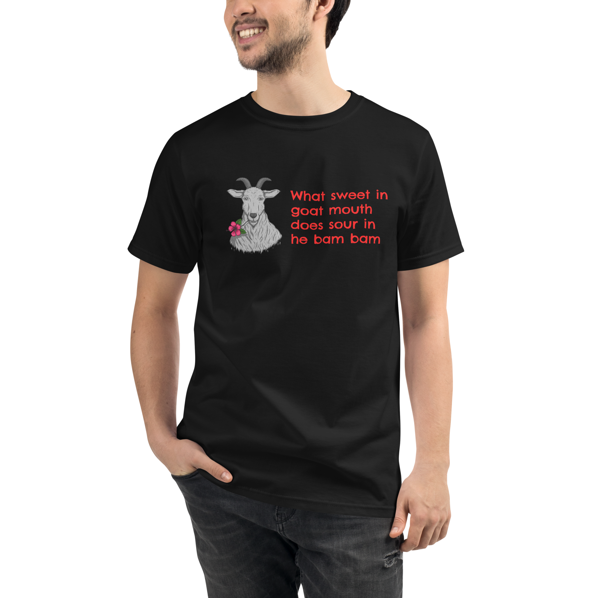 Organic T-Shirt - What Sweet in Goat Mouth design