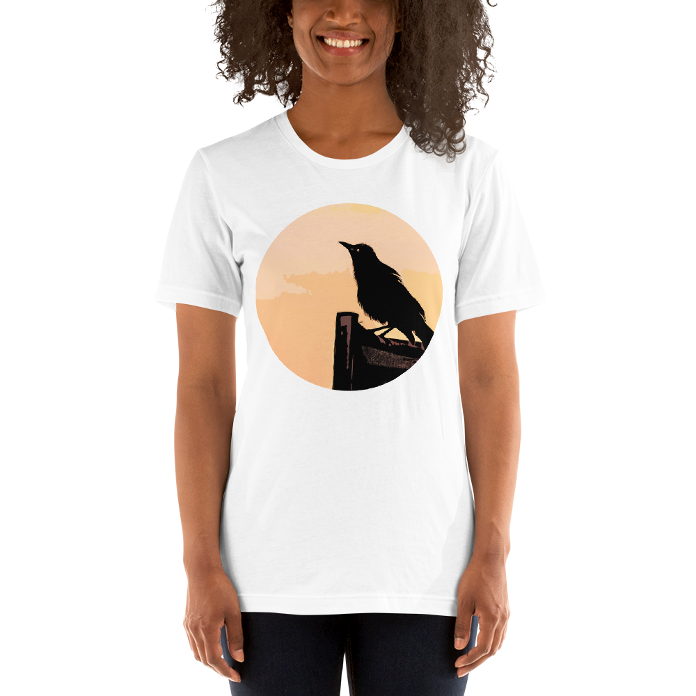 Unisex T-shirt with Black Bird at Sunset design